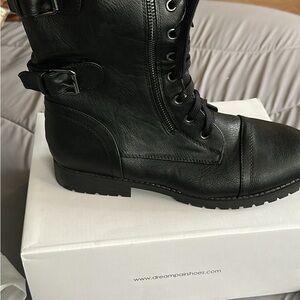 Dream Pairs Black Combat Moto Boots with Buckle Strap